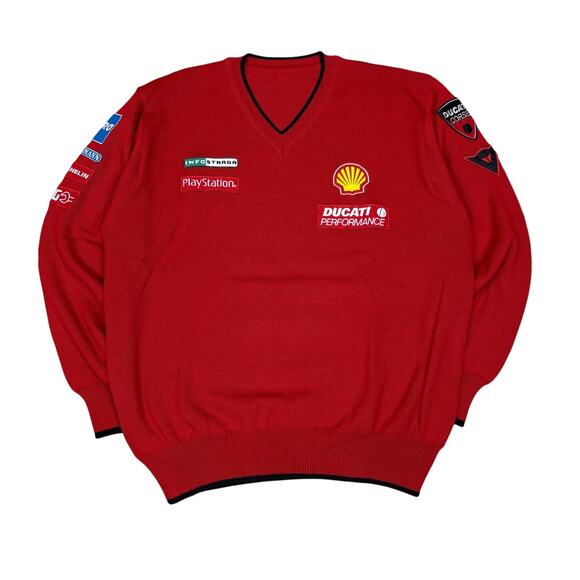 Vintage Y2K Ducati Corse Racing Wool Blend V Neck Sweater Small Playstation